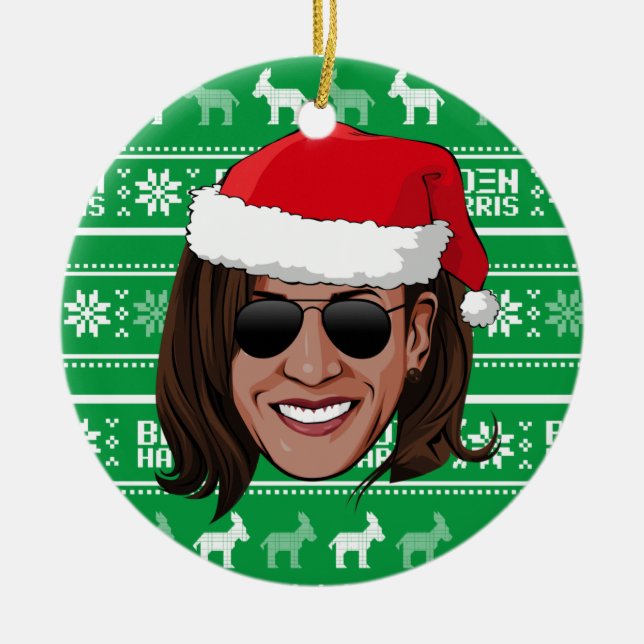 Kamala Santa Hat and Aviators Ceramic Ornament (Front)