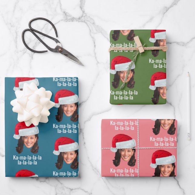 Kamala Santa Hat - Harris funny holiday Wrapping Paper Sheets (Front)