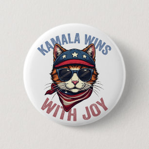 Kamala Wins with Joy Harris Walz Cat lady Election Button
