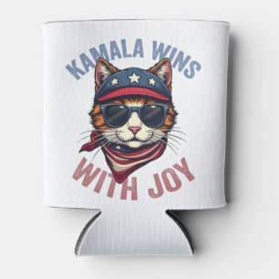Kamala Wins with Joy Harris Walz Cat lady Election Can Cooler