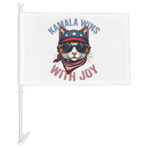 Kamala Wins with Joy Harris Walz Cat lady Election Car Flag