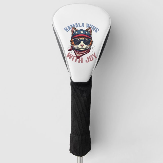 Kamala Wins with Joy Harris Walz Cat lady Election Golf Head Cover (Front)