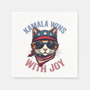 Kamala Wins with Joy Harris Walz Cat lady Election Napkins