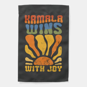 Kamala Wins with Joy Retro Boho Harris Walz Garden Flag