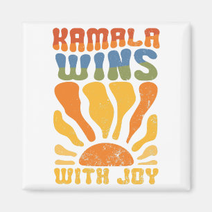 Kamala Wins with Joy Retro Boho Harris Walz Magnet