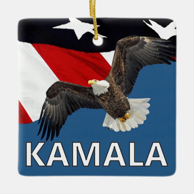 Kamala With Eagle and Flag Ceramic Ornament (Front)