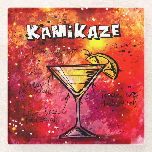 Kamikaze Bartender Drink Recipe Glass Coaster (Front)