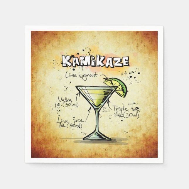 Kamikaze Bartender Drink Recipe Paper Napkins (Front)