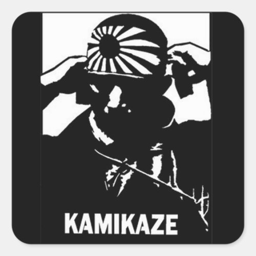 Kamikaze Black and White Japanese Pilot Square Sticker Kamikaze Black and White Japanese Pilot Square Sticker