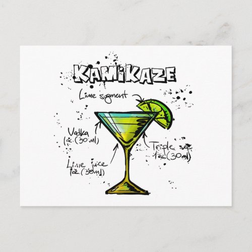 Kamikaze Cocktail Recipe Postcard