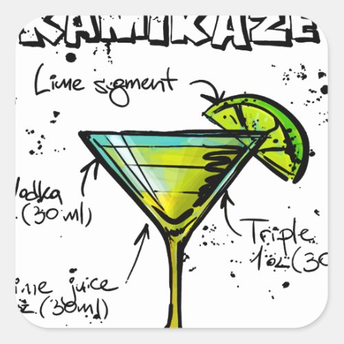 Kamikaze Cocktail Recipe Square Sticker
