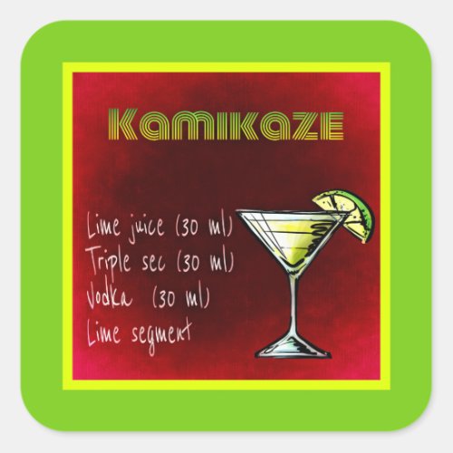Kamikaze Drink Cocktail Recipe Square Sticker