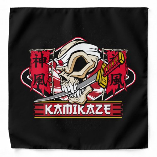 Kamikaze Skull With Japanese Katana Biker Dew Rag Bandana