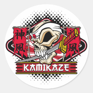 Kamikaze Skull With Japanese Sword Classic Round Sticker
