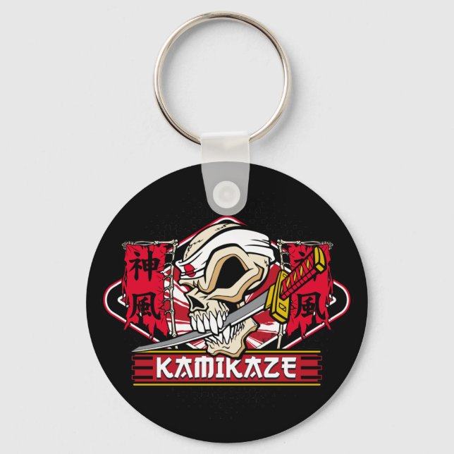 Kamikaze Skull With Japanese Sword Keychain (Front)
