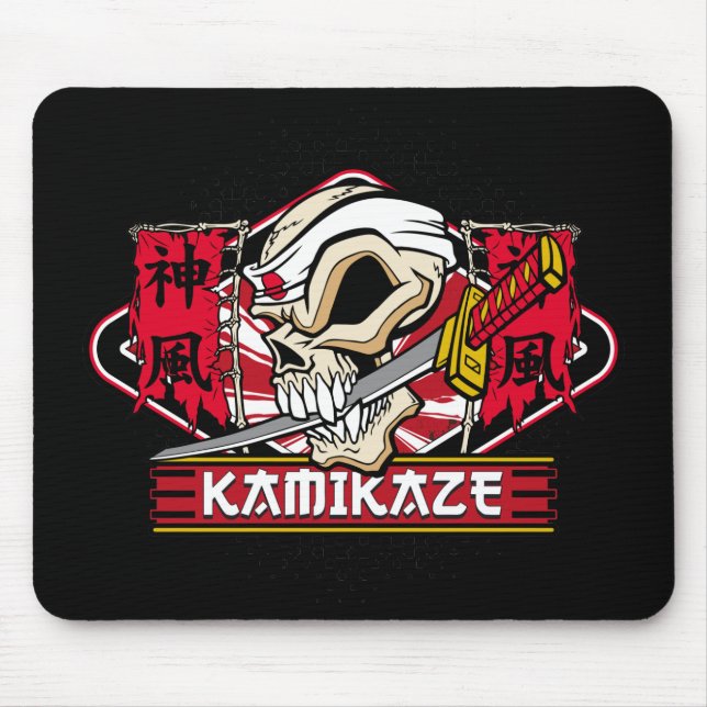 Kamikaze Skull With Japanese Sword Mouse Pad (Front)