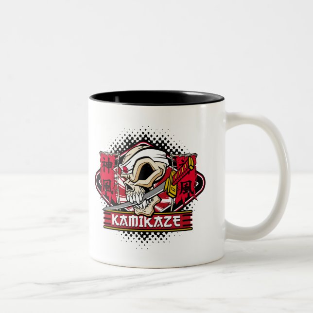 Kamikaze Skull With Japanese Sword Two-Tone Coffee Mug (Right)
