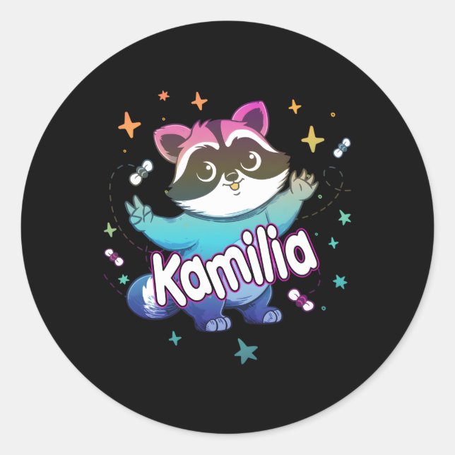 Kamilia Adorable Name With A Raccoon Classic Round Sticker (Front)