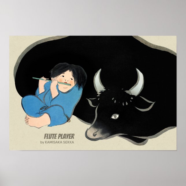 Kamisaka Sekka Flute player Oxherd Japan CC0475 Poster (Front)