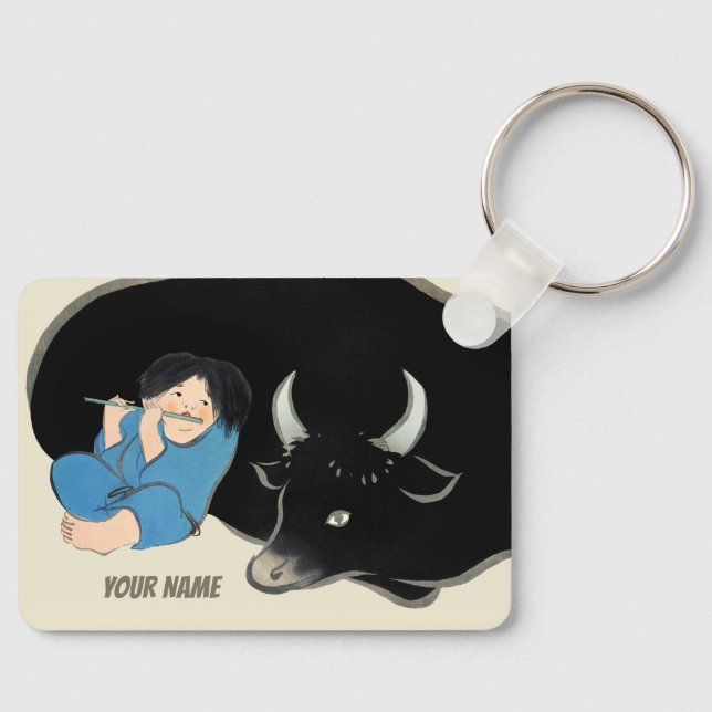 Kamisaka Sekka Flute player Oxherd Japan CC1275 Keychain (Front)