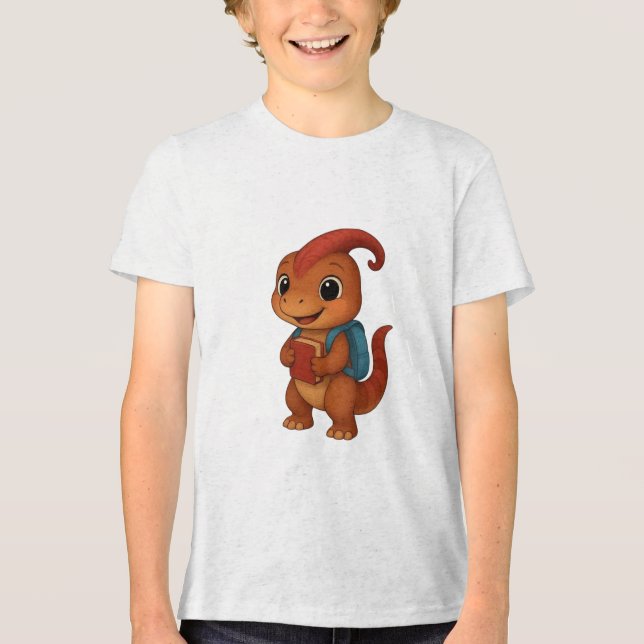 Kammli goes to School – Dino with Backpack Tri-Blend Shirt (Front)