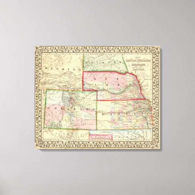 Kan, Neb, Colo Map by Mitchell Canvas Print (Front)
