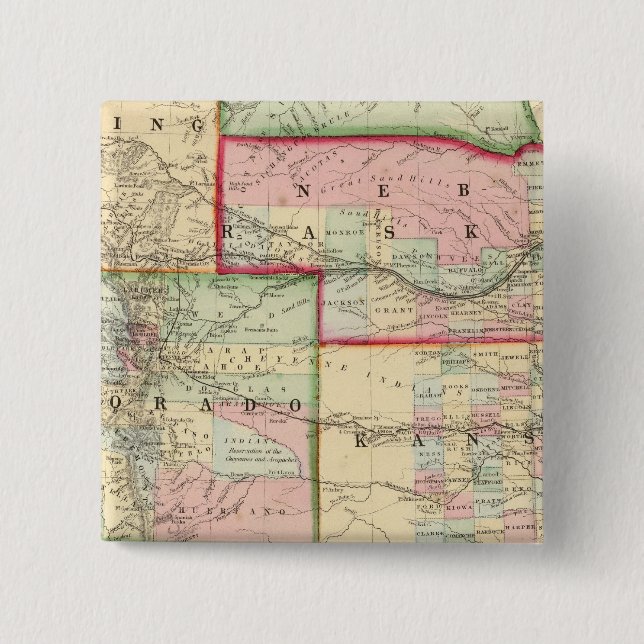 Kan, Neb, Colo Map by Mitchell Pinback Button (Front)