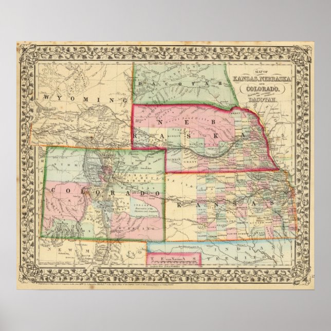 Kan, Neb, Colo Map by Mitchell Poster (Front)