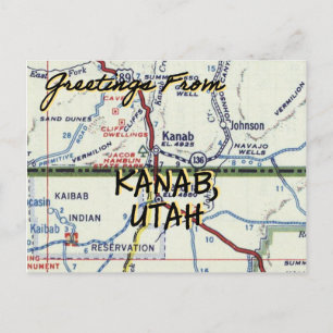 Kanab UT Vintage Map Postcard