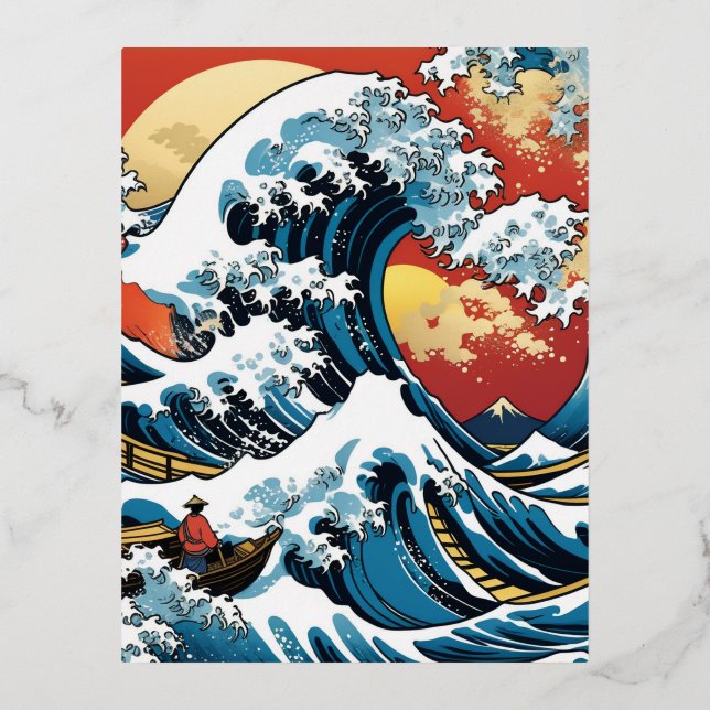 Kanagawa Japanese The great wave Foil Holiday Postcard (Front)