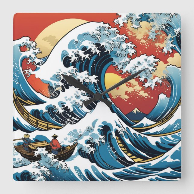 Kanagawa Japanese The great wave Square Wall Clock (Front)