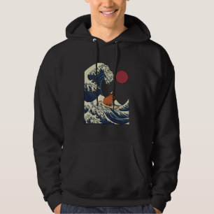 Kanagawa Wave Capybara Surfing Japanese Kawaii Hoodie