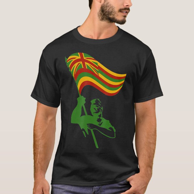 Kanaka Maoli King Kamehameha Waving Flag T-Shirt (Front)