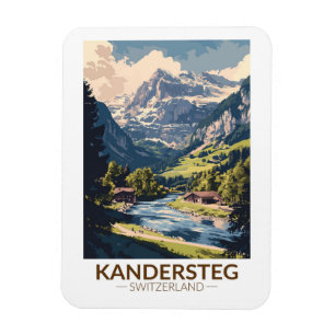 Kandersteg Switzerland Painterly Travel Art Retro Magnet