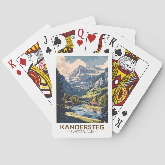 Kandersteg Switzerland Painterly Travel Art Retro Poker Cards (Back)