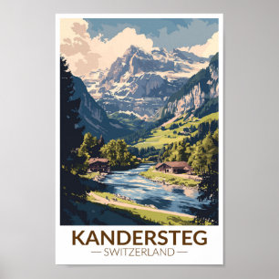 Kandersteg Switzerland Painterly Travel Art Retro Poster