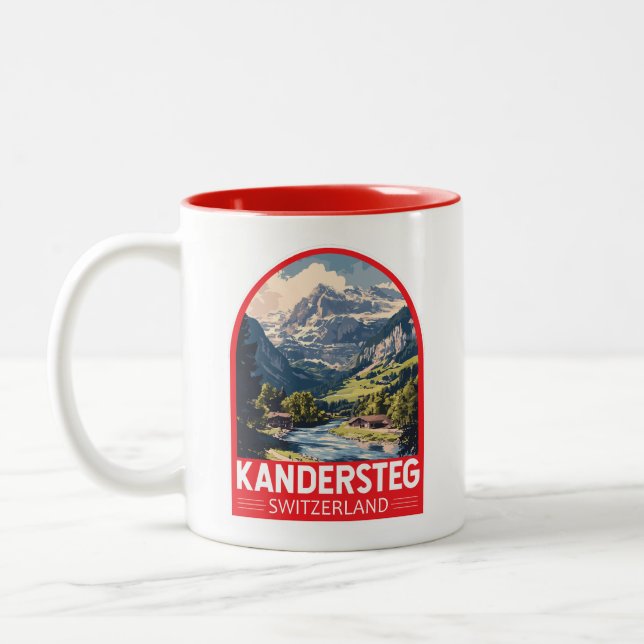 Kandersteg Switzerland Travel Art Emblem Two-Tone Coffee Mug (Left)