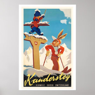 Kandersteg Switzerland Vintage Ski Poster