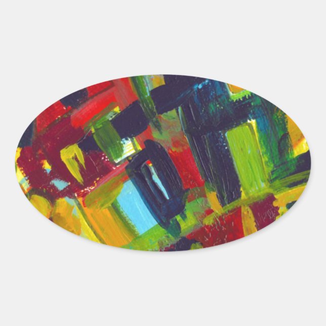 Kandinsky 304 Colorful Abstract Artwork Oval Sticker (Front)