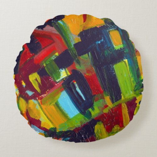 Kandinsky 304 Colorful Abstract Painting Round Pillow