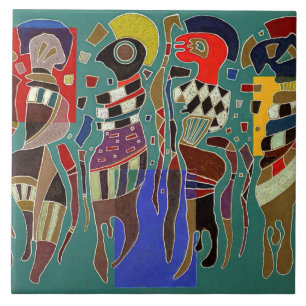 Kandinsky - 4 figures on 3 squares ceramic tile