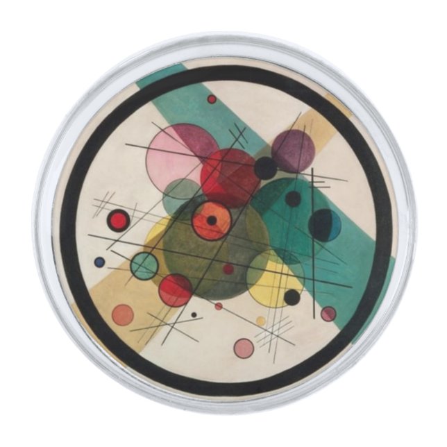Kandinsky Abstract Circles in a Circle Silver Finish Lapel Pin (Front)