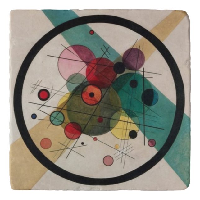 Kandinsky Abstract Circles in a Circle Trivet (Front)
