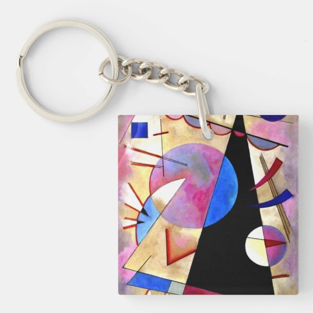 Kandinsky - Abstract Cubism with Pinks and Blues Keychain (Front)