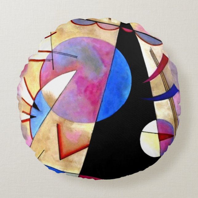 Kandinsky - Abstract Cubism with Pinks and Blues Round Pillow (Front)