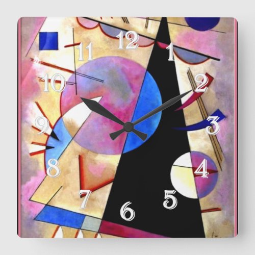 Kandinsky _ Abstract Cubism with Pinks and Blues Square Wall Clock