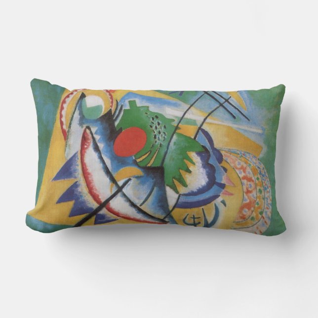 Kandinsky Abstract 'Oval Red' Green Yellow Lumbar Pillow (Front)