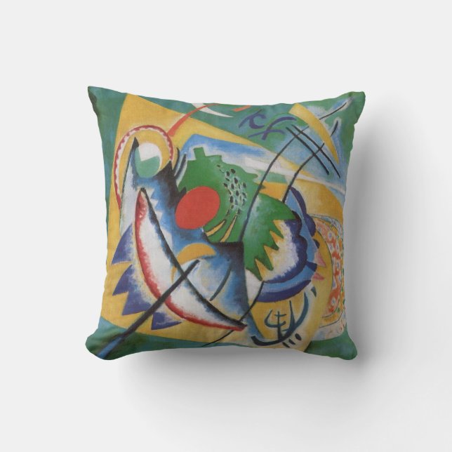 Kandinsky Abstract 'Oval Red' Green Yellow Throw Pillow (Front)