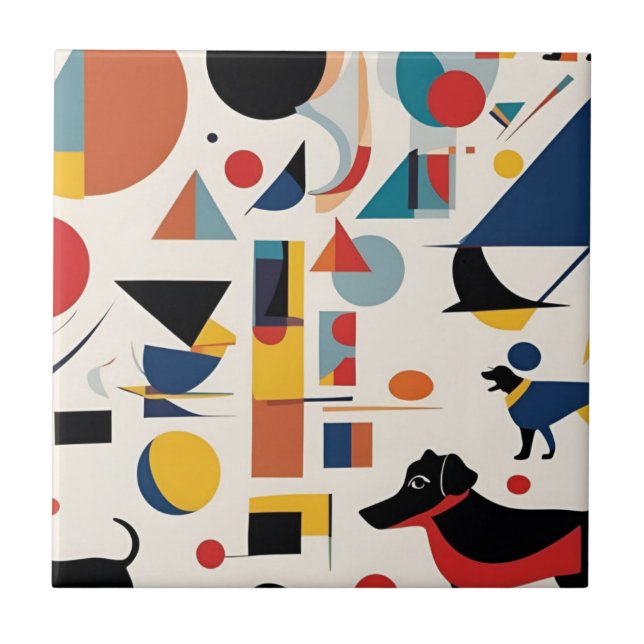 Kandinsky art & Dog lover /  Ceramic Tile (Front)