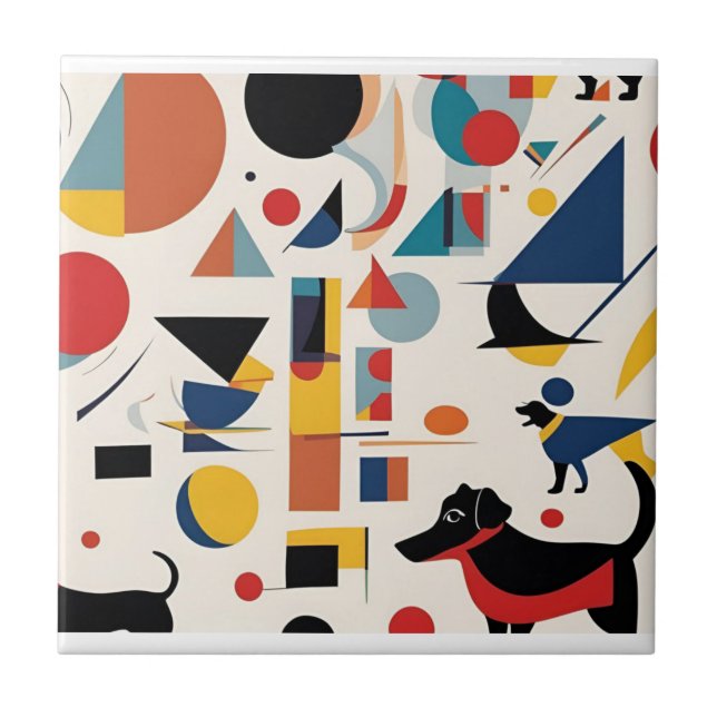 Kandinsky art & Dog lover /  Ceramic Tile (Front)